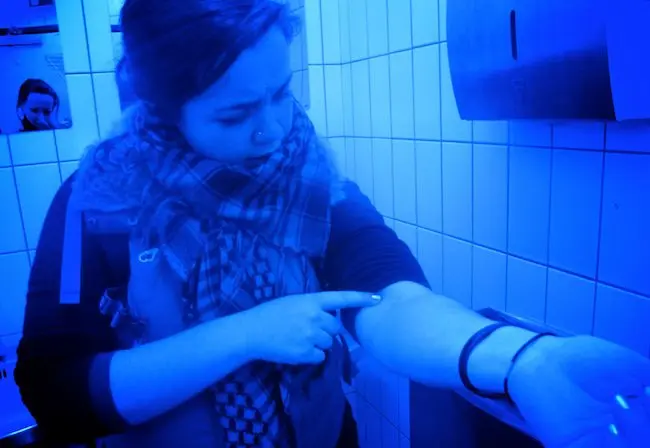 Blue lights in public restrooms