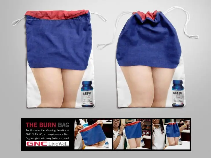 GNC burn bag with the design of women's legs in a skirt 