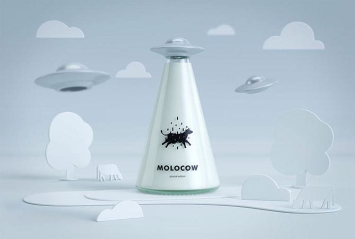 Milk packaging that simulates an abducted cow