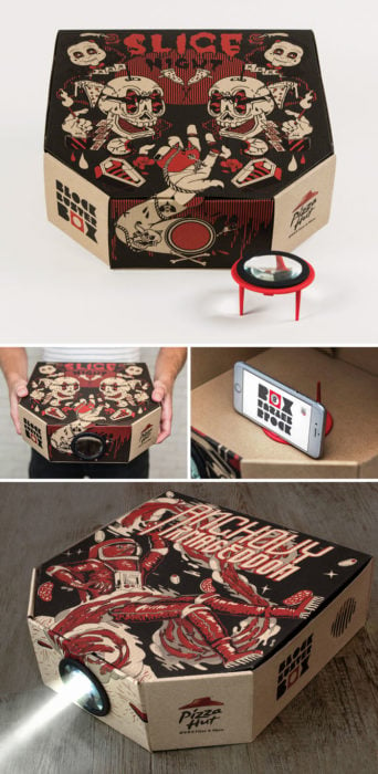 Pizza box that transforms into a projector