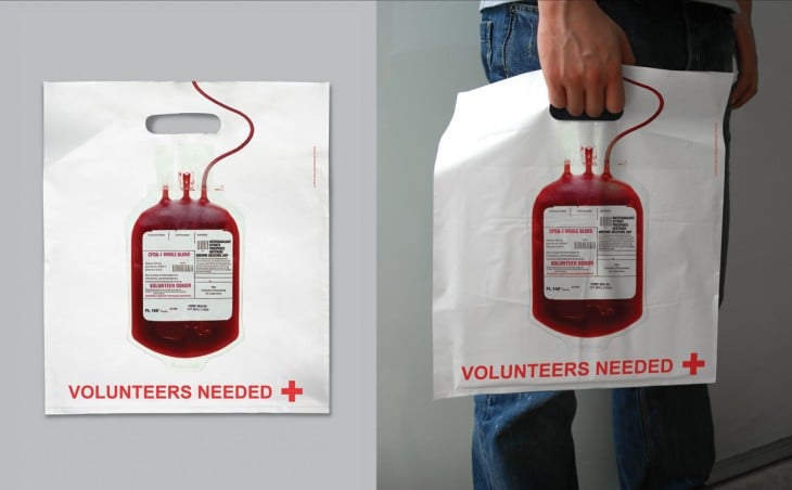 Plastic bag with the design of a blood transfusion 