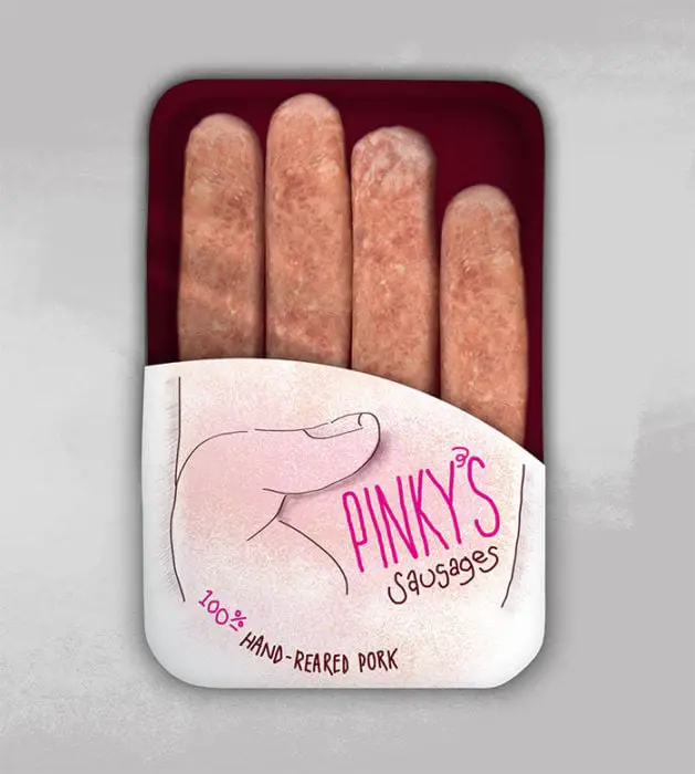 Sausage packaging that simulates fingers
