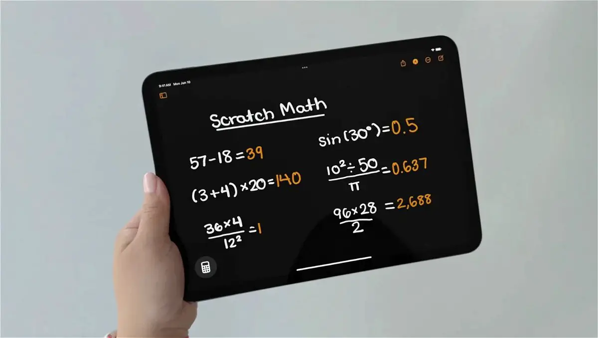 Math Notes this is the calculator that is integrated into the Notes application of the iPad