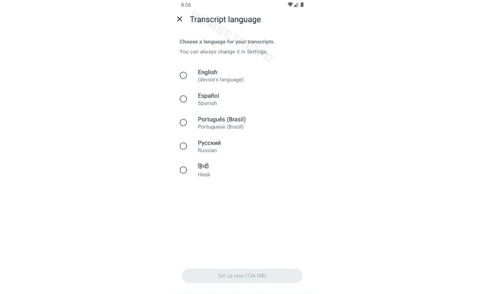 The transcription feature is in the Android beta