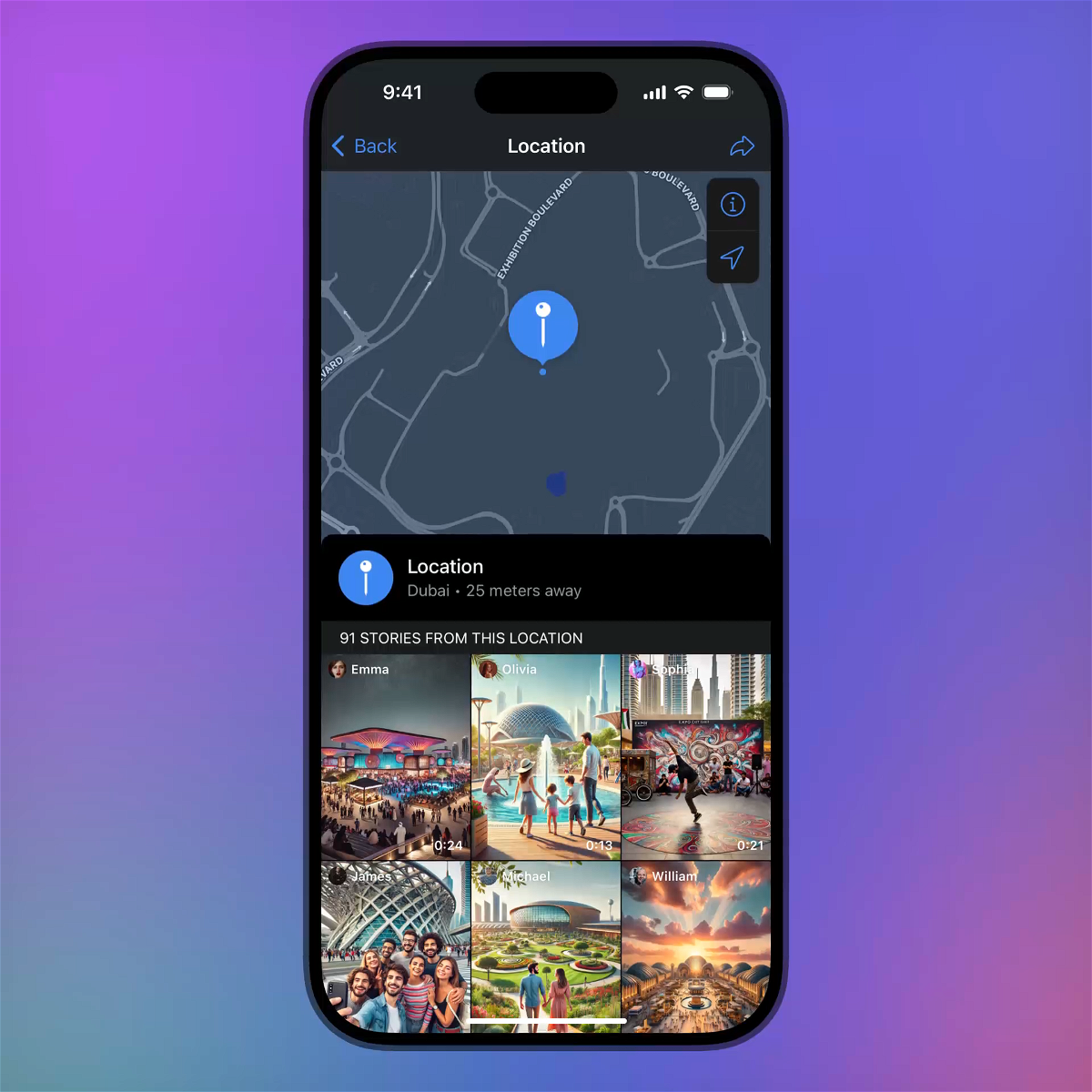 Telegram stories now support location search